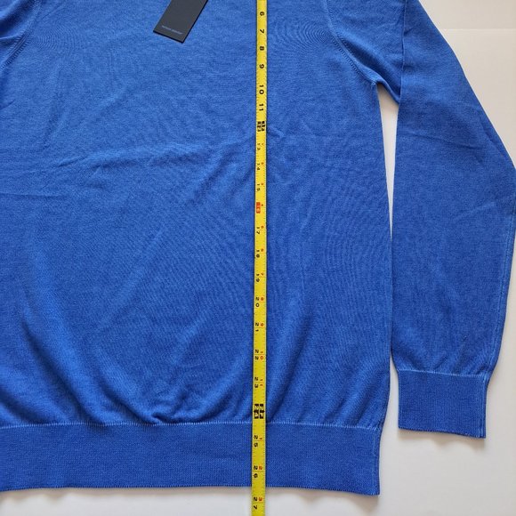 NWT Men's Patrick Assaraf 100% Cotton Crew Neck Blue Pullover Sweater Size M - Picture 9 of 13